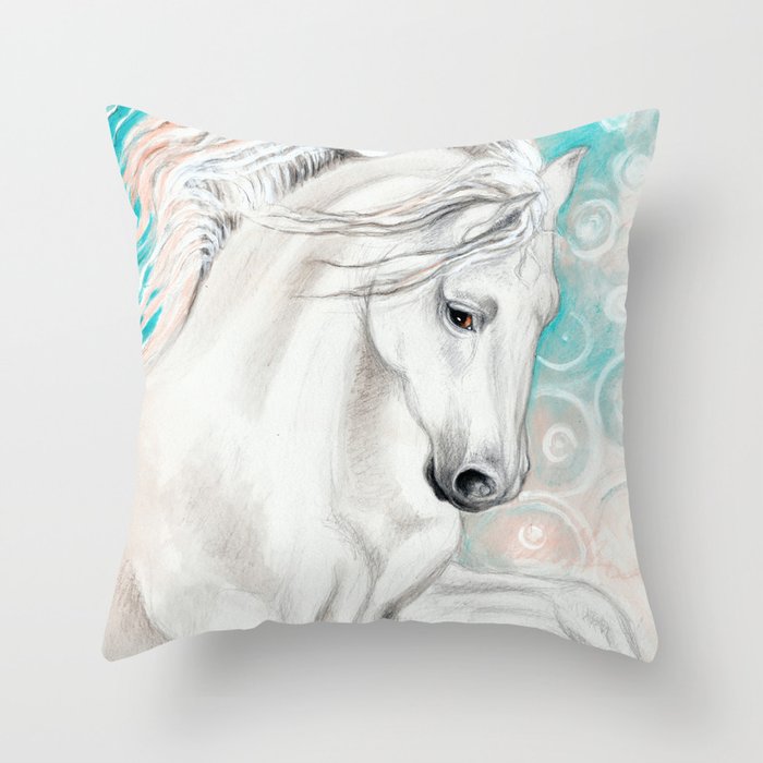 Andalusian Horse Blue Throw Pillow