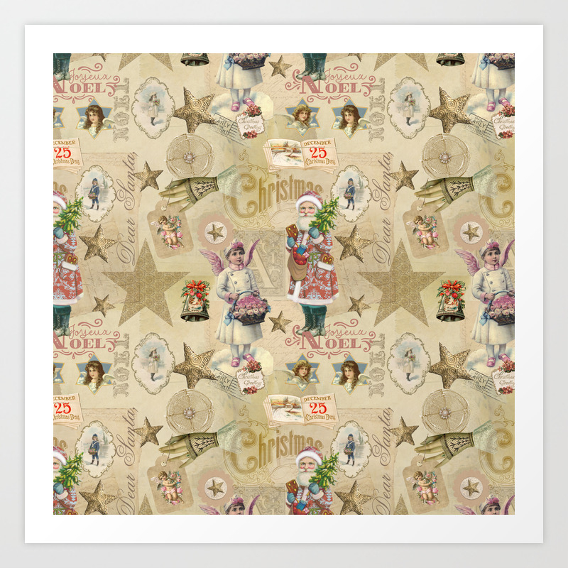 Vintage Christmas Collage Pattern Art Print By Lebensart Society6 Vintage christmas images to print. vintage christmas collage pattern art print by lebensart