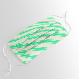 [ Thumbnail: Beige and Green Colored Stripes/Lines Pattern Face Mask ]