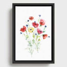 Red Poppy Bouquet  Framed Canvas