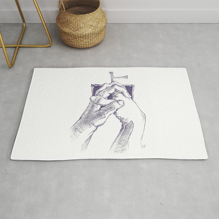 Fortune-telling (Uranau/占う) Japanese kanji with hands pencil drawing Rug