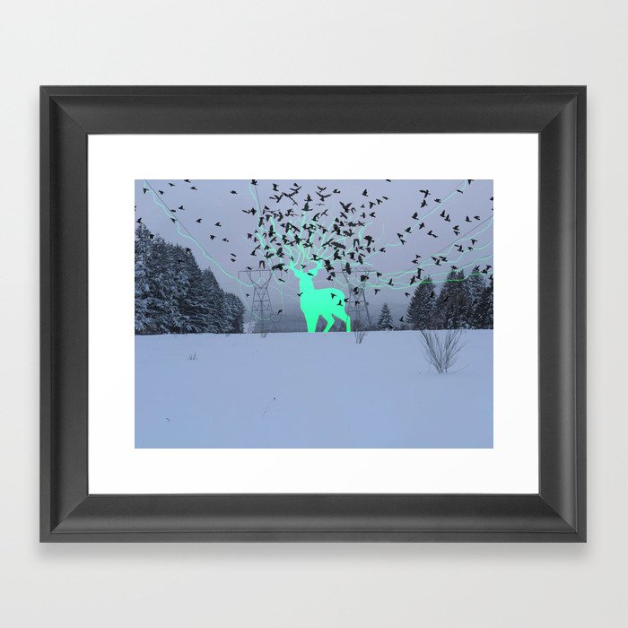 Electric Spirit Deer Framed Art Print