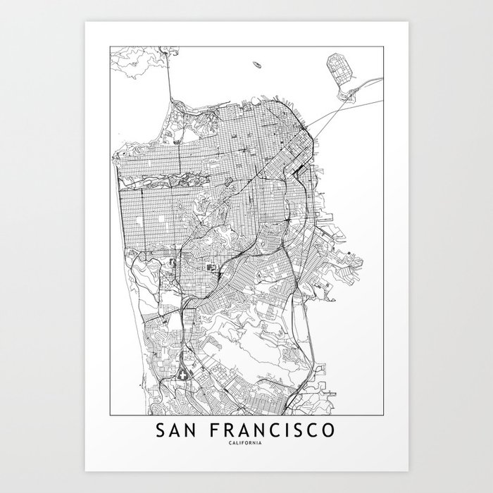 San Francisco White Map Art Print