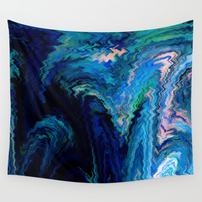 Distorted Blue Pattern Artwork Wall Tapestry