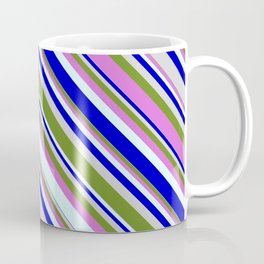 [ Thumbnail: Colorful Light Grey, Green, Orchid, Light Cyan, and Blue Colored Lined/Striped Pattern Coffee Mug ]