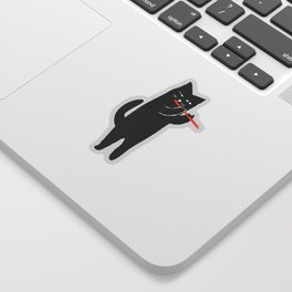 Black cat with flute Sticker