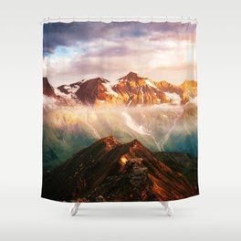 A look at the sunlit hills at twilight Shower Curtain