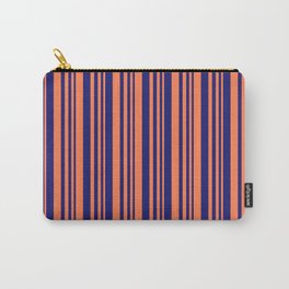 [ Thumbnail: Coral and Midnight Blue Colored Lines/Stripes Pattern Carry-All Pouch ]