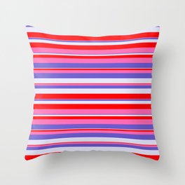 [ Thumbnail: Slate Blue, Lavender, Red & Hot Pink Colored Stripes/Lines Pattern Throw Pillow ]