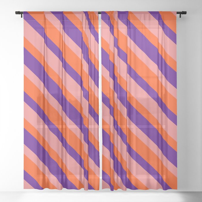 Red, Indigo, and Light Coral Colored Lines Pattern Sheer Curtain
