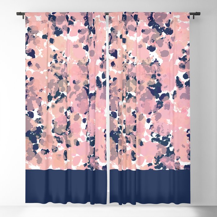 Smudgy Painted Abstract Pattern in Navy Blue, Pink, and Blush on White Blackout Curtain