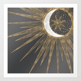 Elegant Gold Doodles Sun Moon Mandala Design Art Print