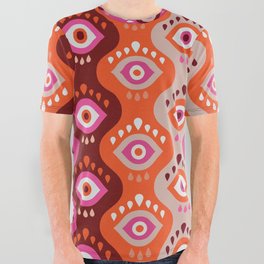 Psychedelic Wavy Eyes – Pink & Maroon All Over Graphic Tee