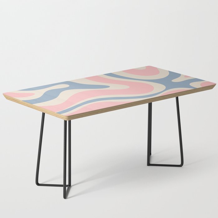 Modern Retro Liquid Swirl Abstract Pattern Square in Light Blue and Pink Coffee Table