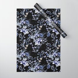 Chinoiserie Flowers and Dots Pattern Blue and Bisque Wrapping Paper