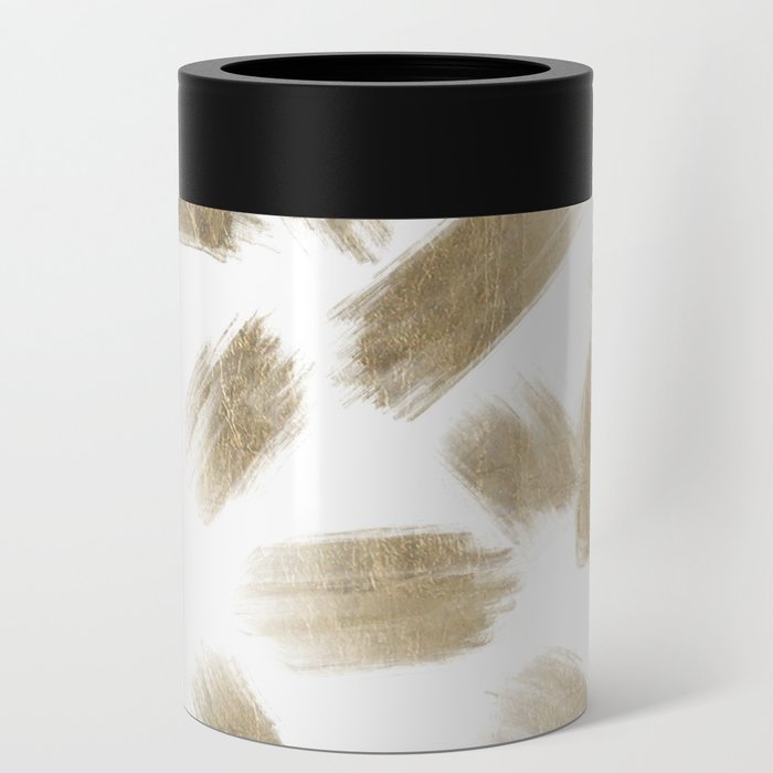 Elegant Abstract Gold White Brushstrokes Can Cooler