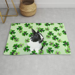 St. Patrick's Day Green Clover - Bunny Black and white  Rug