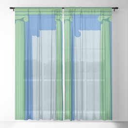 Ionic Entablature in Green Sheer Curtain