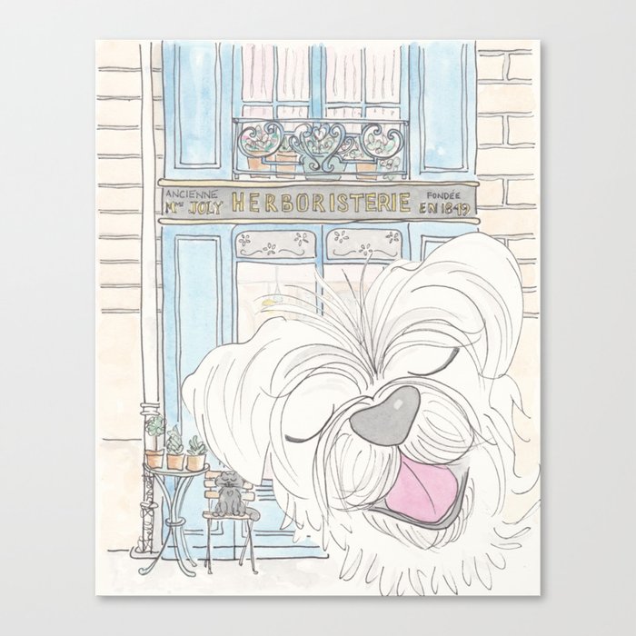 White Terrier Stanley with French Paris Scenery Canvas Print