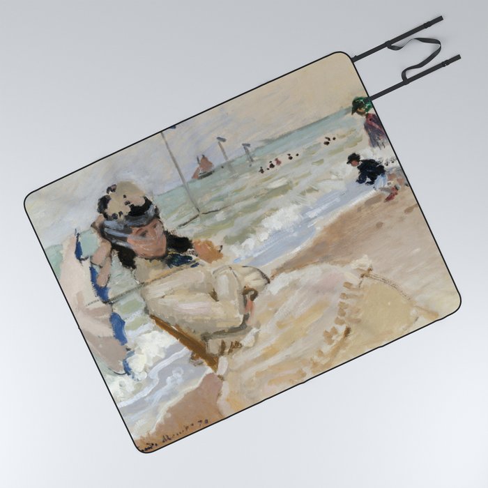 Claude Monet Camille On The Beach In Trouville Picnic Blanket By