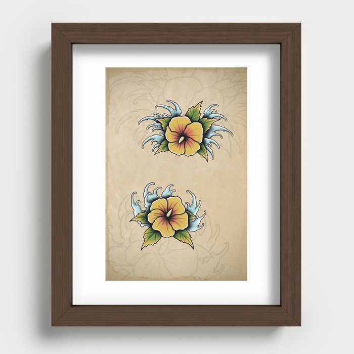 Neo Traditional Japanese Finger Wave Flower Tattoo Recessed Framed Print