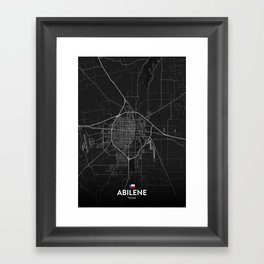 Abilene, Texas, United States - Dark City Map Framed Art Print