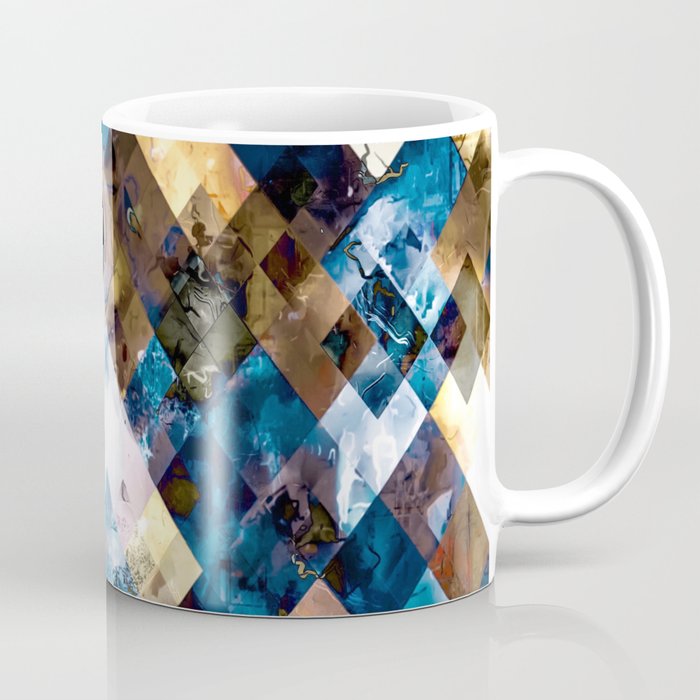 geometric pixel square pattern abstract background in blue brown Coffee Mug