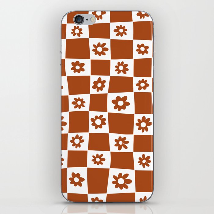 Hand Drawn Checkered Daisy Pattern (burnt orange/white) iPhone Skin