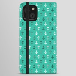 White and green anchors iPhone Wallet Case