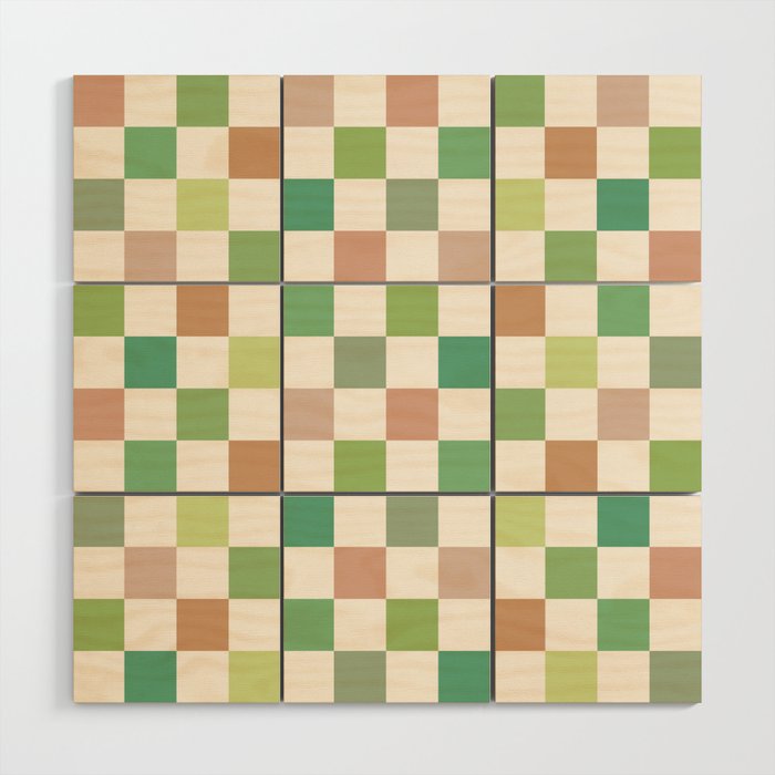 Green & Beige Neutral Checker Wood Wall Art