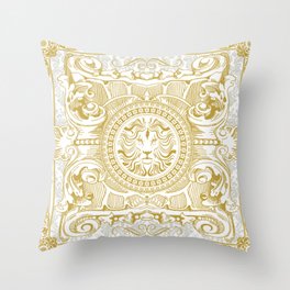 Medallion Lion Vintage Renaisance White Gold Throw Pillow