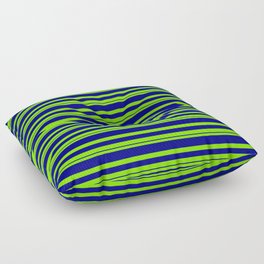 [ Thumbnail: Chartreuse and Blue Colored Lines/Stripes Pattern Floor Pillow ]
