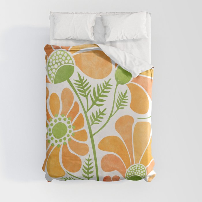 Happy California Poppies Floral Duvet Cover