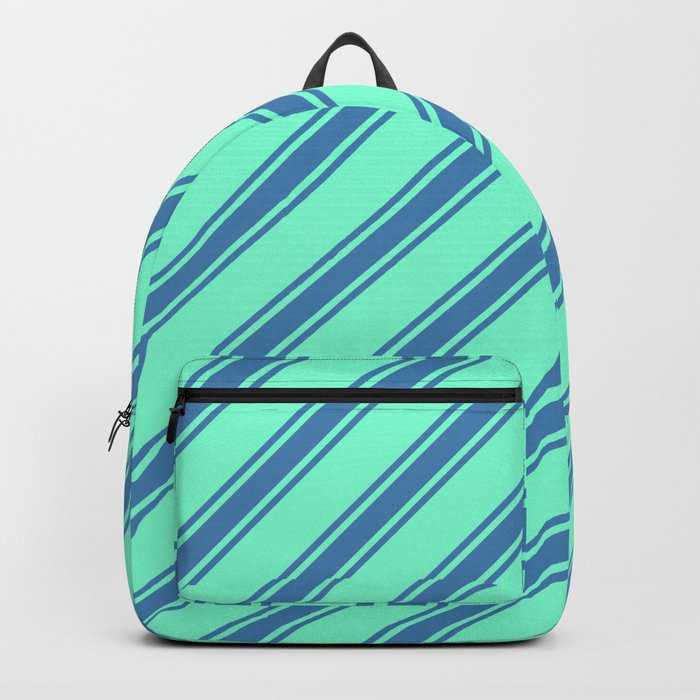 Aquamarine and Blue Colored Striped/Lined Pattern Backpack