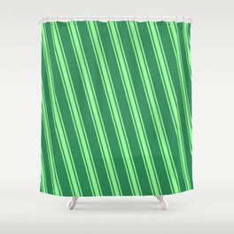 [ Thumbnail: Sea Green & Green Colored Lined Pattern Shower Curtain ]