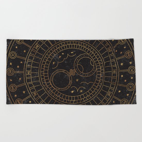 Glaston Abbey Clock Beach Towel