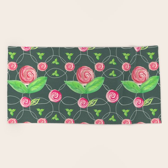 Watercolor Roses Beach Towel