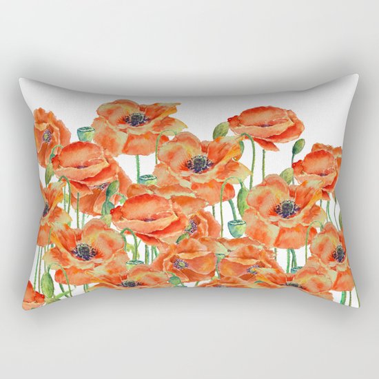 Watercolor poppy field illustration Rectangular Pillow