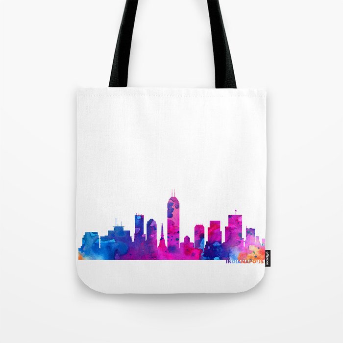 Indianapolis Skyline Watercolor Blue Orange Pink Purple Green Cityscape Indianapolis Indiana US Tote Bag