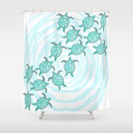 Watercolor Teal Sea Turtles on Swirly Stripes Shower Curtain