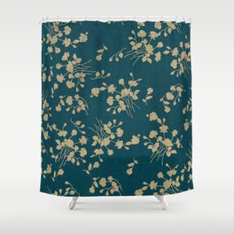 Gold Green Blue Flower Sihlouette Shower Curtain