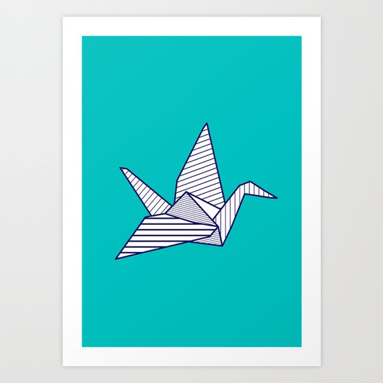Swan, navy lines on turquoise Art Print