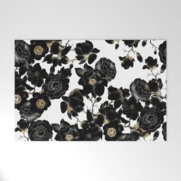 Modern Elegant Black White and Gold Floral Pattern Welcome Mat