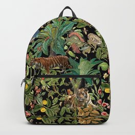 TIGER IN THE DARK JUNGLE Backpack | Jungle, Wild, Pattern, Tiger, Colage, Vintage, Wildlife, Graphicdesign, Nature, Tropical 