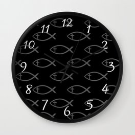 Ichthus with Cross Christian Fish Symbol Wall Clock