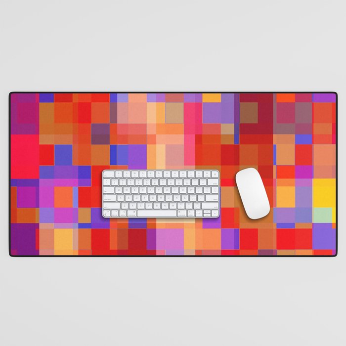 geometric pixel square pattern abstract background in red blue orange Desk Mat