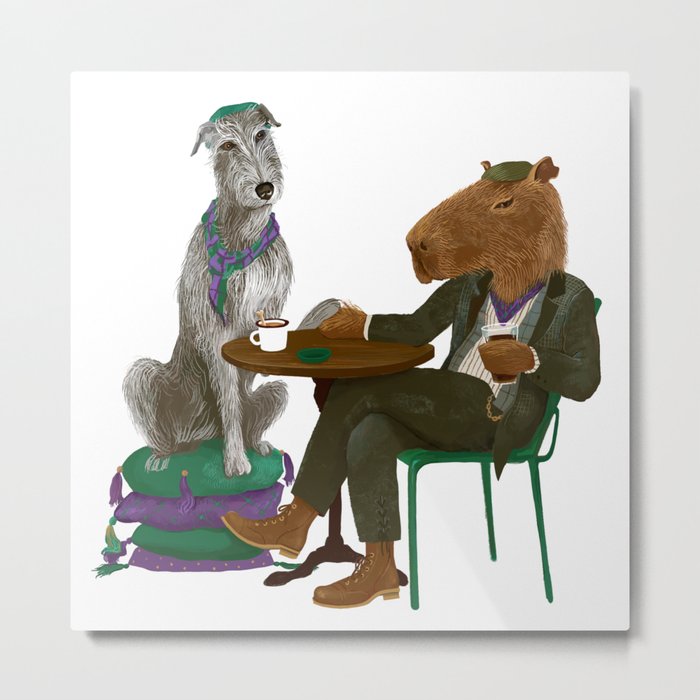 Irish Wolfhound and capybara sitting in the irish pub Metal Print