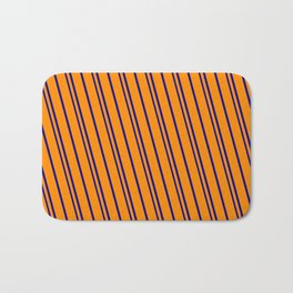 [ Thumbnail: Dark Orange & Dark Blue Colored Pattern of Stripes Bath Mat ]