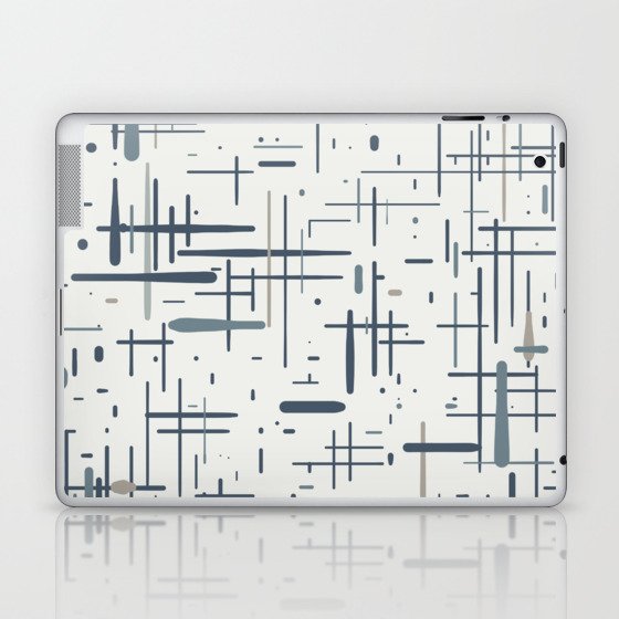 Mid-Century Modern Kinetikos Pattern in Neutral Blue Gray Tones on Nearly White Laptop & iPad Skin