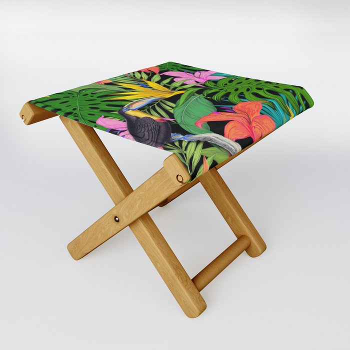 Toucan Hibiscus Floral Colorful Pattern Folding Stool